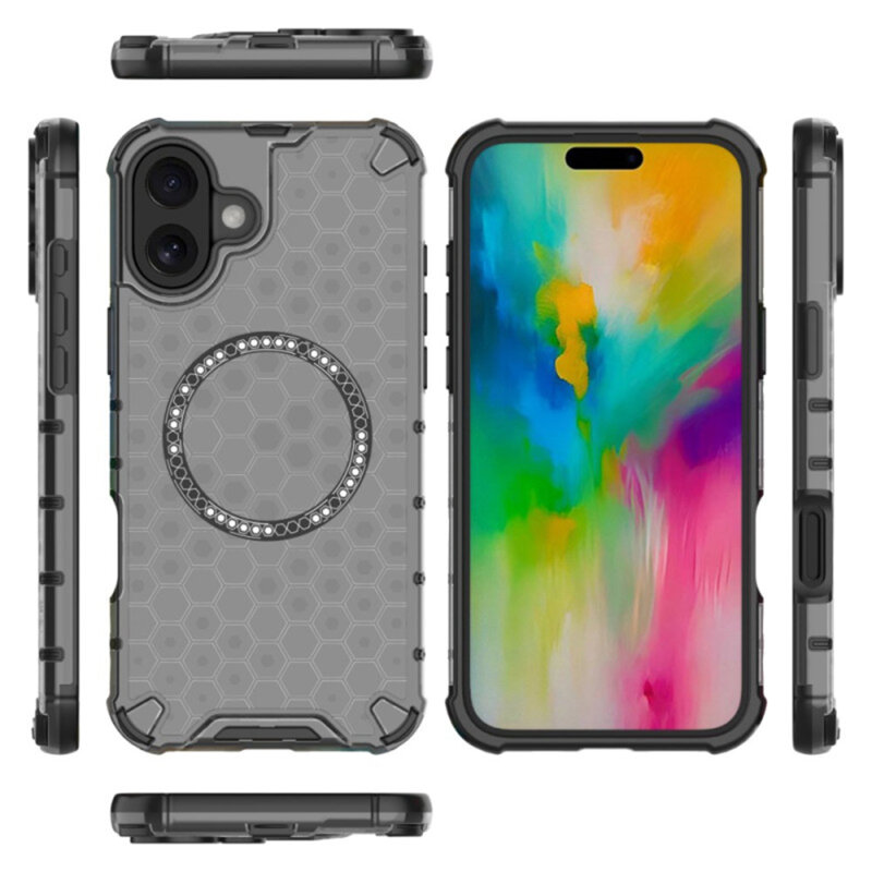 Husa transparenta iPhone 16 Techsuit HoneyComb Shield MagSafe, alb