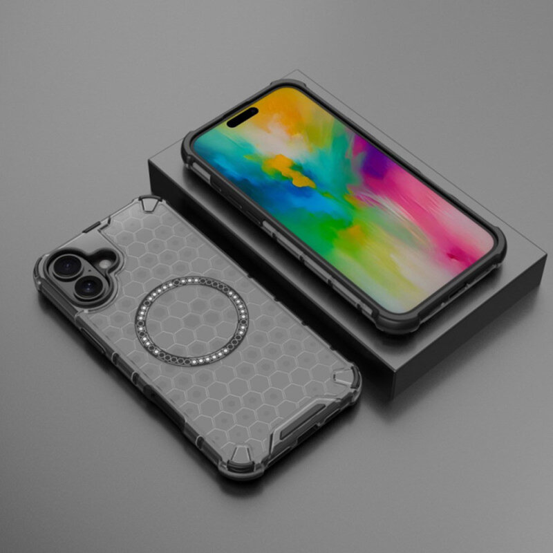 Husa transparenta iPhone 16 Techsuit HoneyComb Shield MagSafe, alb
