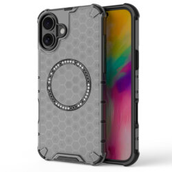 Husa transparenta iPhone 16 Techsuit HoneyComb Shield MagSafe, negru