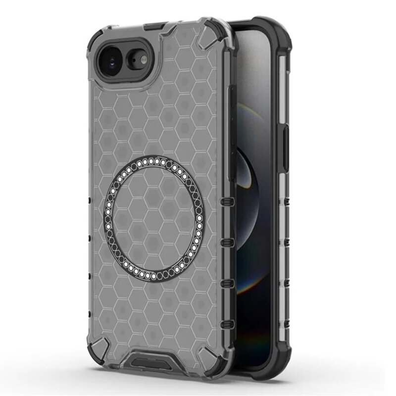 Husa transparenta iPhone 16e Techsuit HoneyComb Shield MagSafe, negru