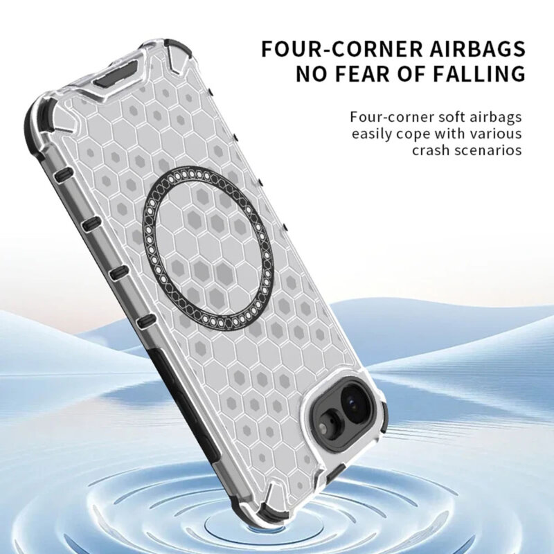 Husa transparenta iPhone 16e Techsuit HoneyComb Shield MagSafe, negru