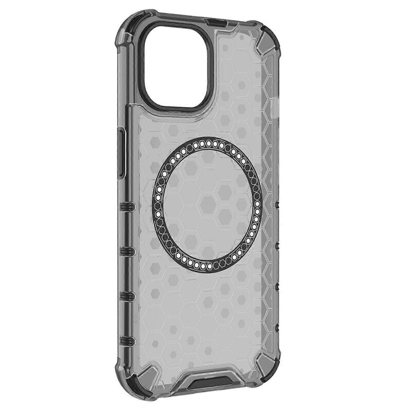 Husa transparenta iPhone 15 Techsuit HoneyComb Shield MagSafe, negru