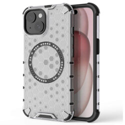 Husa transparenta iPhone 15 Techsuit HoneyComb Shield MagSafe, alb