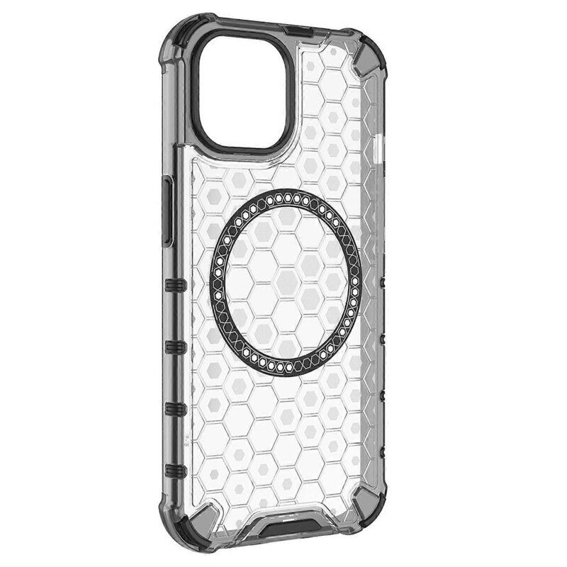 Husa transparenta iPhone 15 Techsuit HoneyComb Shield MagSafe, alb