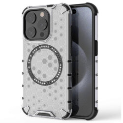 Husa transparenta iPhone 15 Pro Techsuit HoneyComb Shield MagSafe, alb