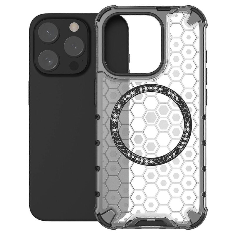 Husa transparenta iPhone 15 Pro Max Techsuit HoneyComb Shield MagSafe, alb