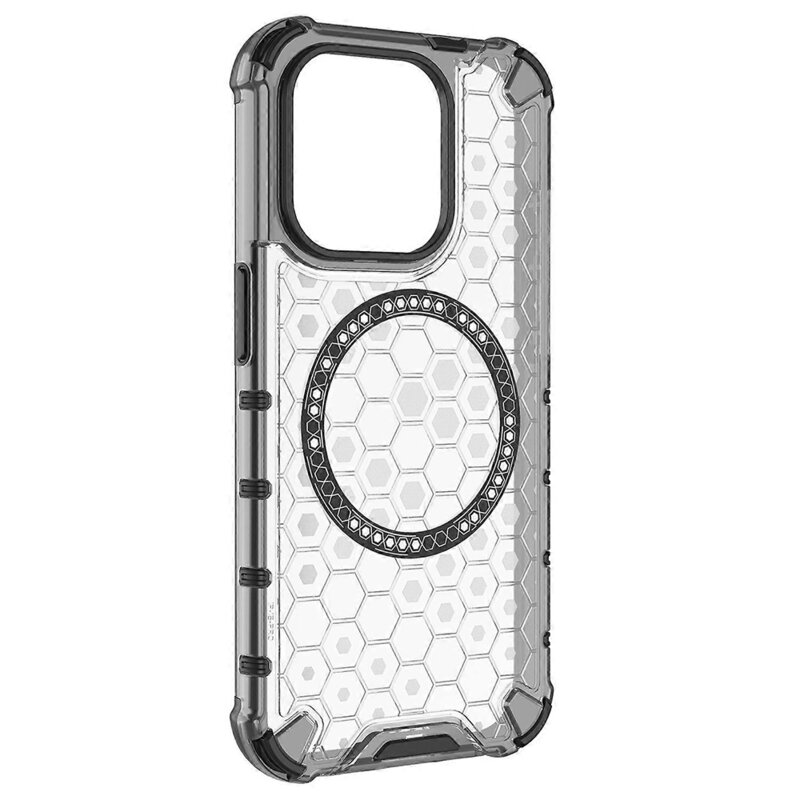 Husa transparenta iPhone 15 Pro Max Techsuit HoneyComb Shield MagSafe, alb