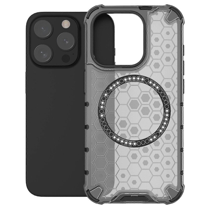Husa transparenta iPhone 15 Pro Techsuit HoneyComb Shield MagSafe, negru
