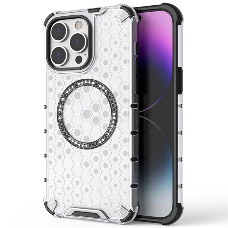 Husa transparenta iPhone 14 Pro Techsuit HoneyComb Shield MagSafe, negru