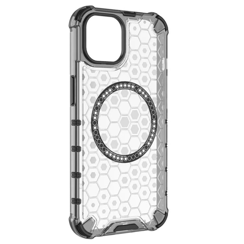 Husa transparenta iPhone 13 Techsuit HoneyComb Shield MagSafe, alb