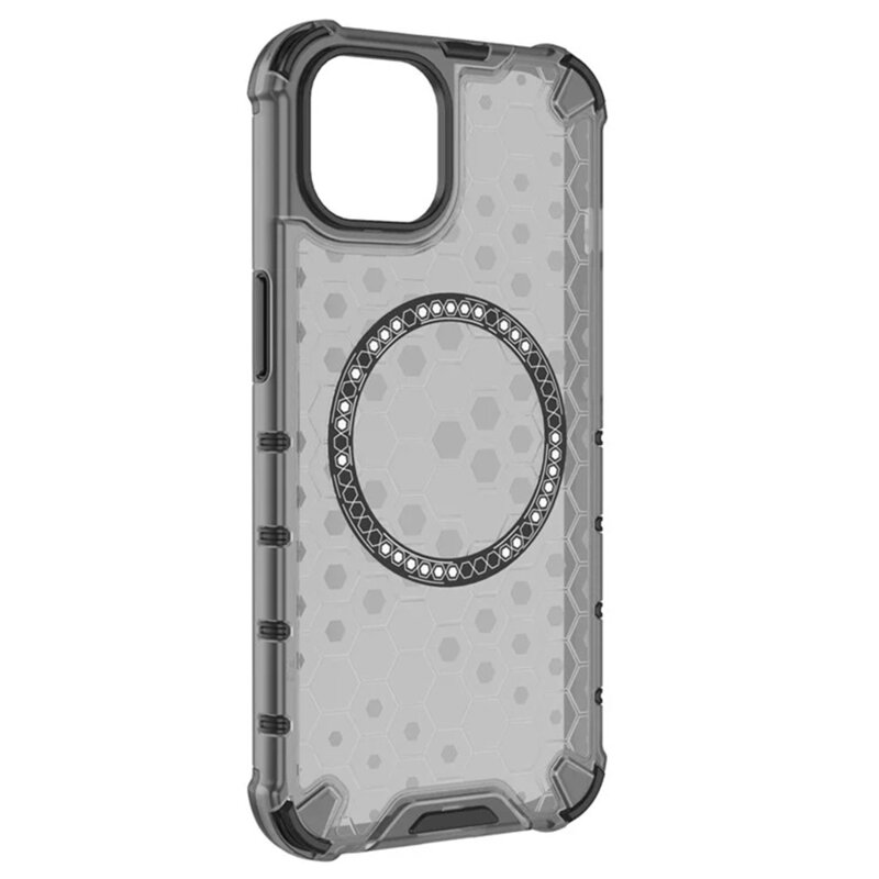 Husa transparenta iPhone 13 Techsuit HoneyComb Shield MagSafe, negru