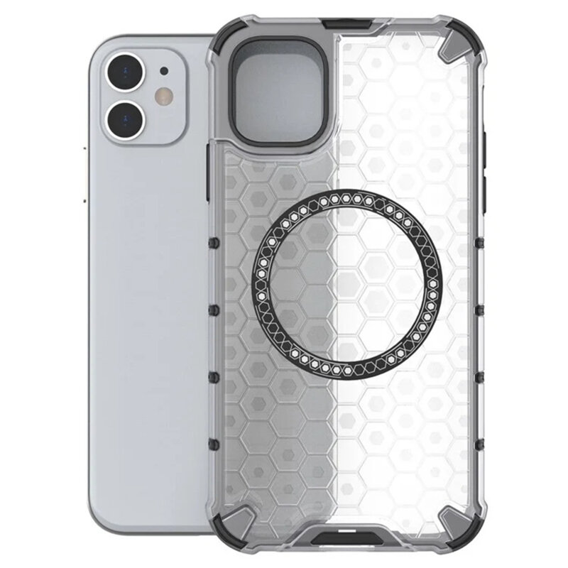 Husa transparenta iPhone 11 Techsuit HoneyComb Shield MagSafe, alb