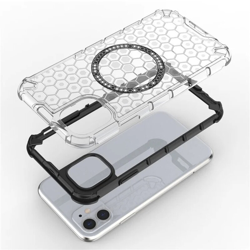 Husa transparenta iPhone 11 Techsuit HoneyComb Shield MagSafe, alb
