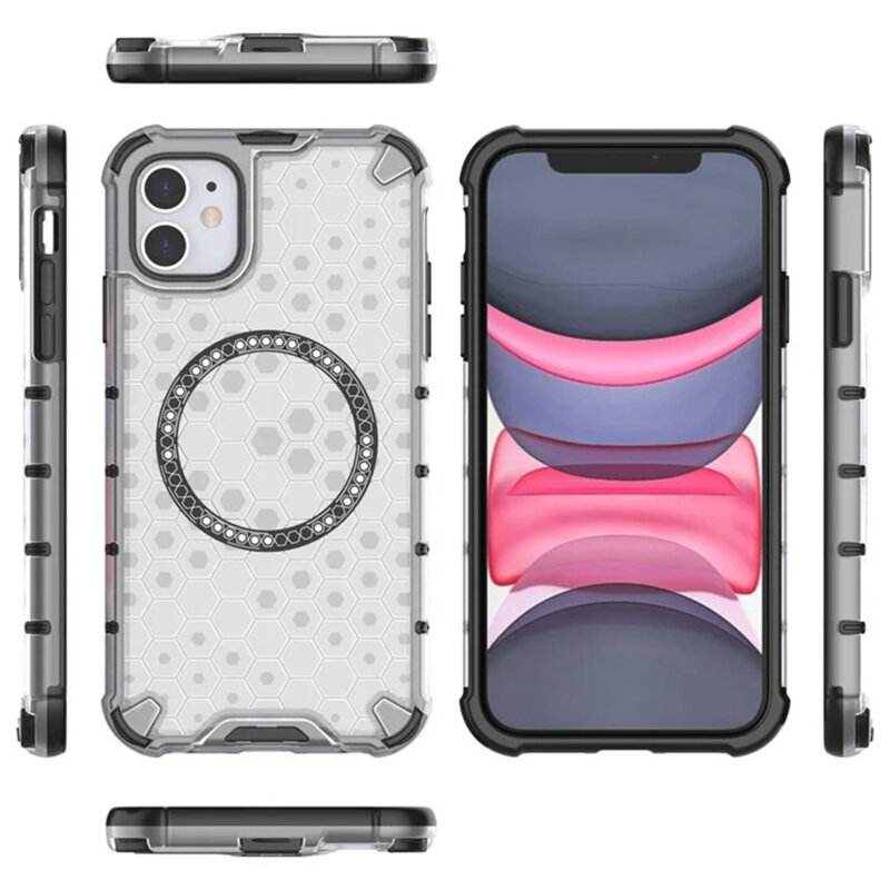 Husa transparenta iPhone 11 Techsuit HoneyComb Shield MagSafe, alb
