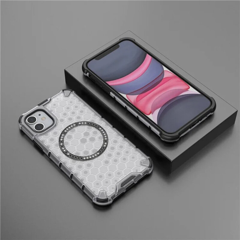 Husa transparenta iPhone 11 Techsuit HoneyComb Shield MagSafe, alb