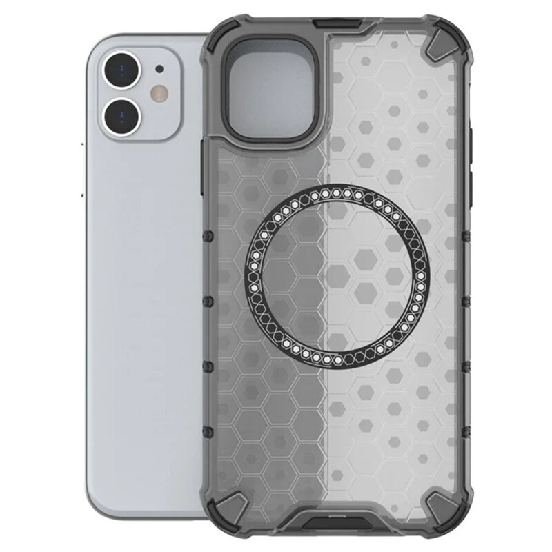 Husa transparenta iPhone 11 Techsuit HoneyComb Shield MagSafe, negru