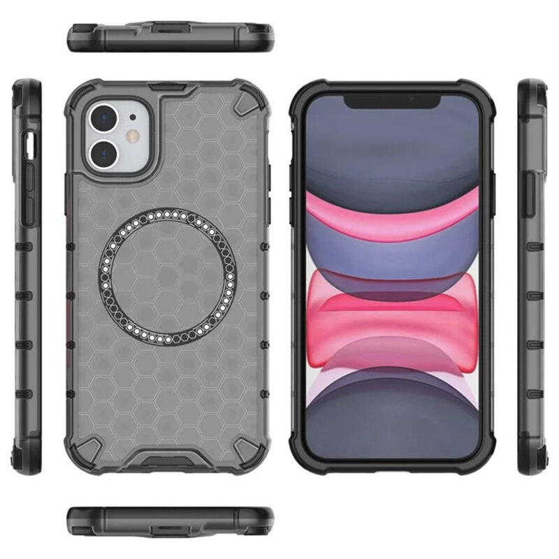 Husa transparenta iPhone 11 Techsuit HoneyComb Shield MagSafe, negru
