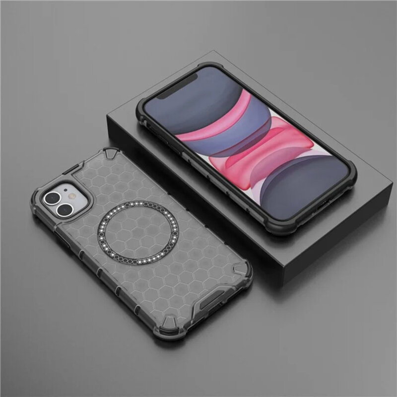 Husa transparenta iPhone 11 Techsuit HoneyComb Shield MagSafe, negru