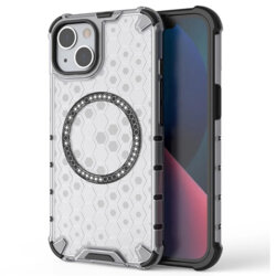 Husa transparenta iPhone 14 Techsuit HoneyComb Shield MagSafe, alb