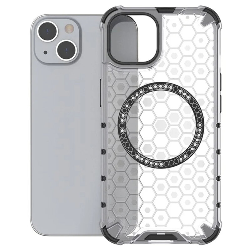 Husa transparenta iPhone 14 Techsuit HoneyComb Shield MagSafe, alb