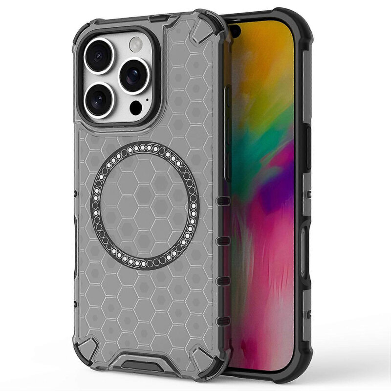 Husa transparenta iPhone 16 Pro Techsuit HoneyComb Shield MagSafe, negru
