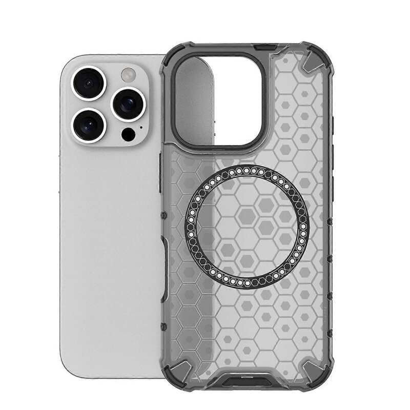 Husa transparenta iPhone 16 Pro Techsuit HoneyComb Shield MagSafe, negru