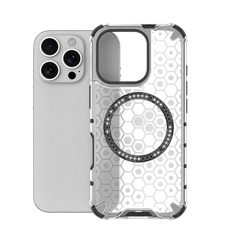 Husa transparenta iPhone 16 Pro Techsuit HoneyComb Shield MagSafe, alb