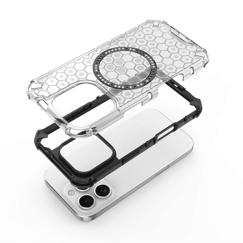 Husa transparenta iPhone 16 Pro Max Techsuit HoneyComb Shield MagSafe, alb