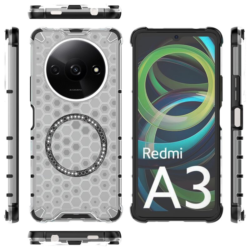 Husa transparenta Xiaomi Redmi A3 Techsuit HoneyComb Shield MagSafe, alb