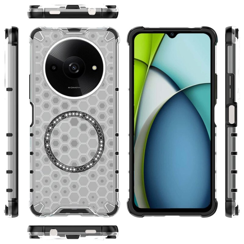 Husa transparenta Xiaomi Redmi A3x Techsuit HoneyComb Shield MagSafe, alb