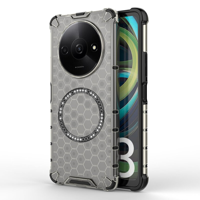 Husa transparenta Xiaomi Redmi A3 Techsuit HoneyComb Shield MagSafe, negru