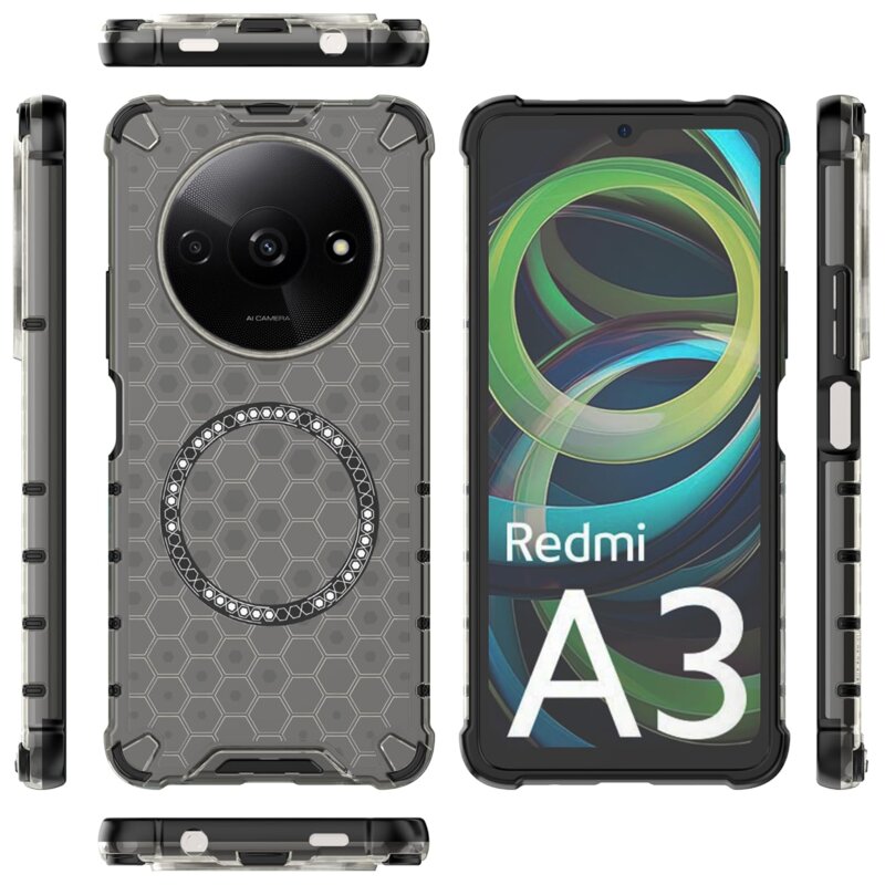 Husa transparenta Xiaomi Redmi A3 Techsuit HoneyComb Shield MagSafe, negru