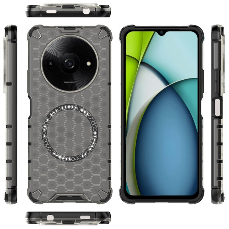 Husa transparenta Xiaomi Redmi A3x Techsuit HoneyComb Shield MagSafe, negru