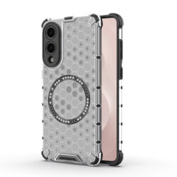 Husa transparenta Samsung Galaxy S25 Edge Techsuit HoneyComb Shield MagSafe, alb