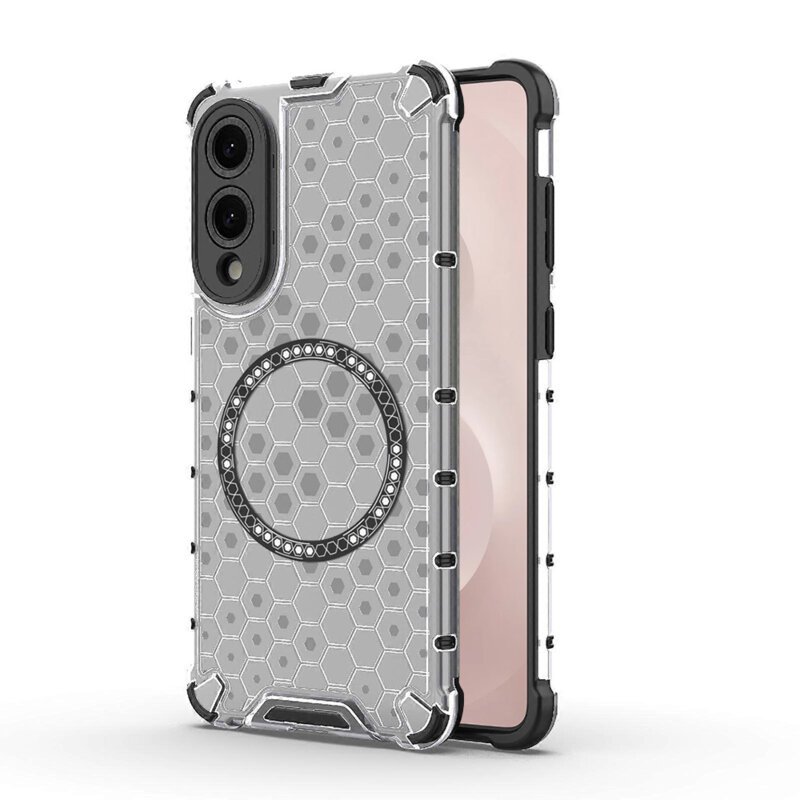 Husa transparenta Samsung Galaxy S25 Edge Techsuit HoneyComb Shield MagSafe, alb