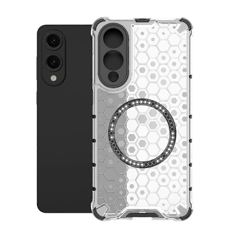 Husa transparenta Samsung Galaxy S25 Edge Techsuit HoneyComb Shield MagSafe, alb