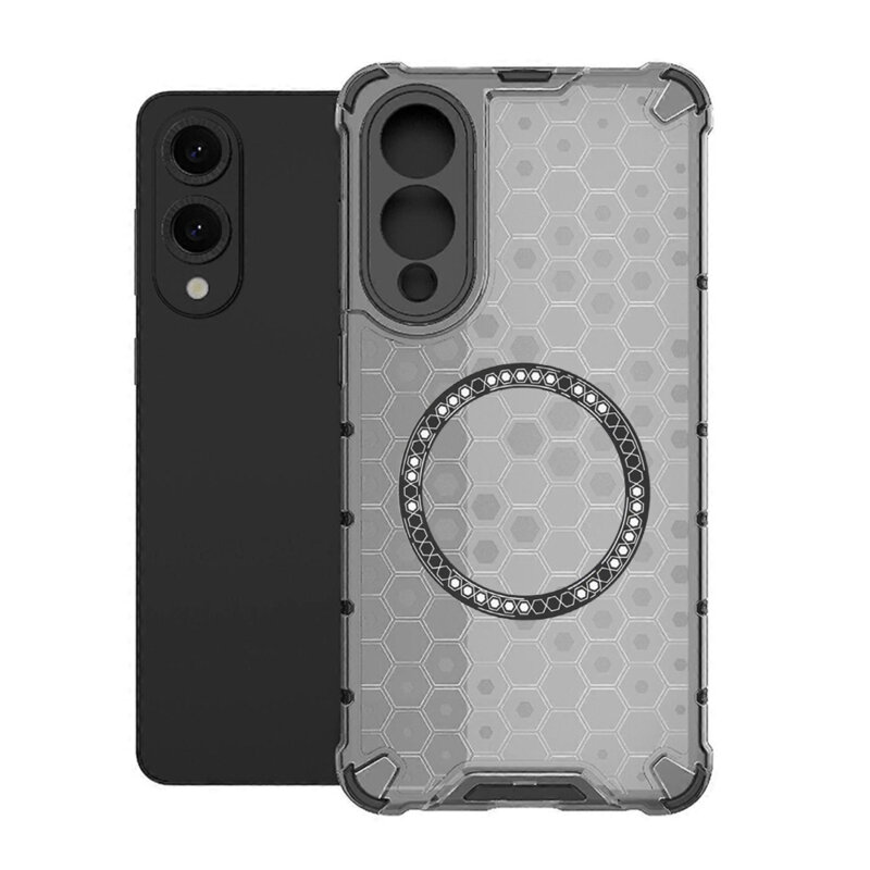 Husa transparenta Samsung Galaxy S25 Edge Techsuit HoneyComb Shield MagSafe, negru