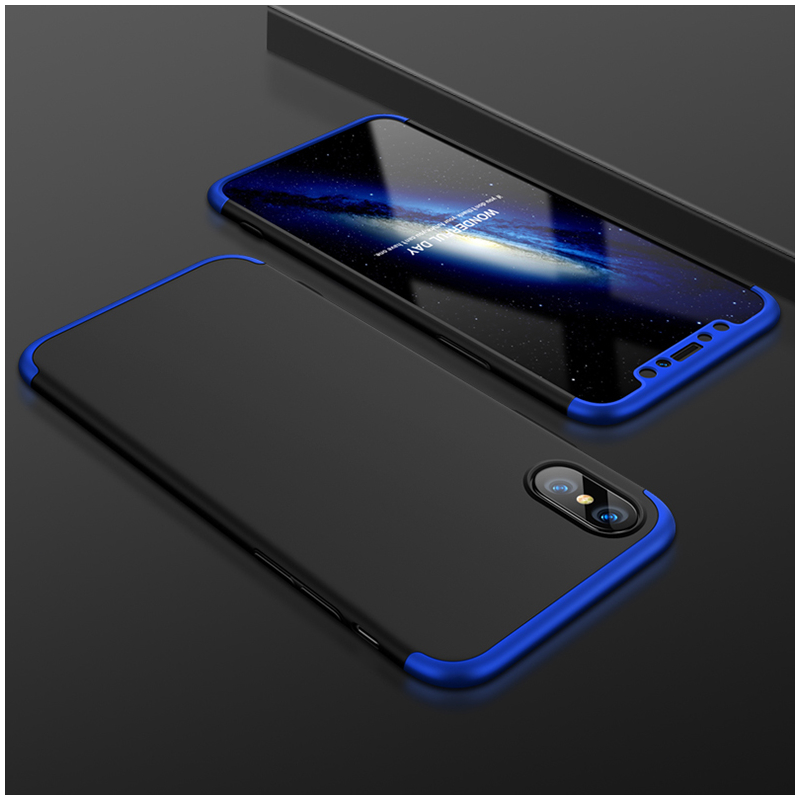 Husa iPhone X, iPhone 10 GKK 360 Full Cover Negru-Albastru