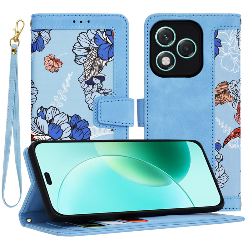 Husa personalizata fete Honor 400 Lite Techsuit FlipCraft, bleu