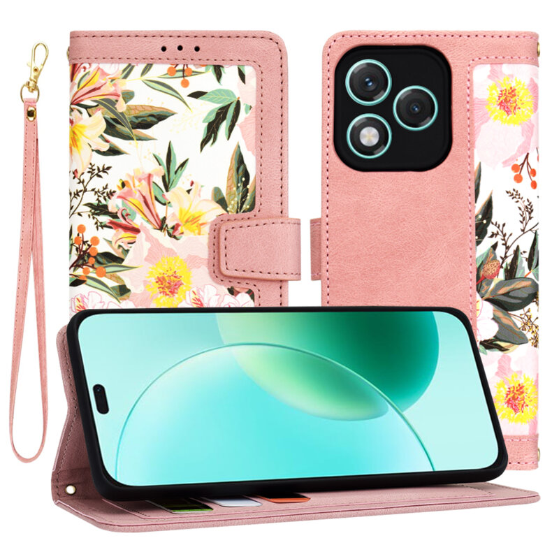 Husa personalizata fete Honor 400 Lite Techsuit FlipCraft, roz