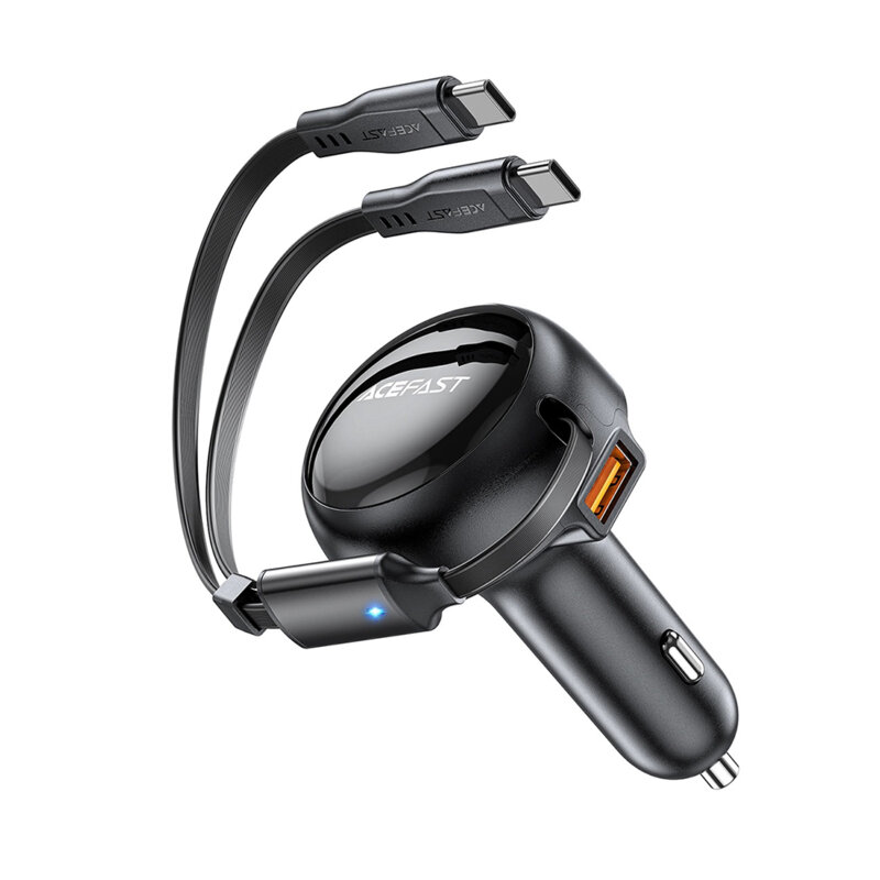 Incarcator auto USB, Type-C, 53W, cablu retractabil Acefast B13