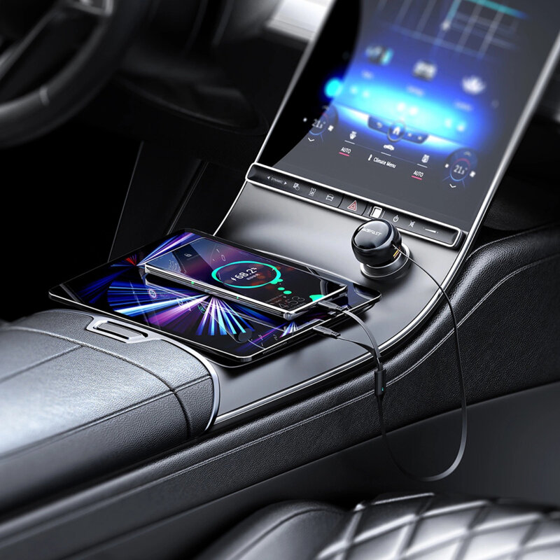 Incarcator auto USB, Type-C, 53W, cablu retractabil Acefast B13