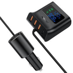 Incarcator auto + splitter USB, Type-C, 90W, 90cm Acefast B8