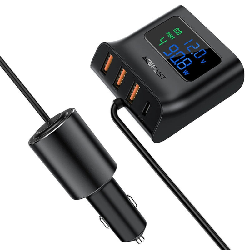 Incarcator auto + splitter USB, Type-C, 90W, 90cm Acefast B8