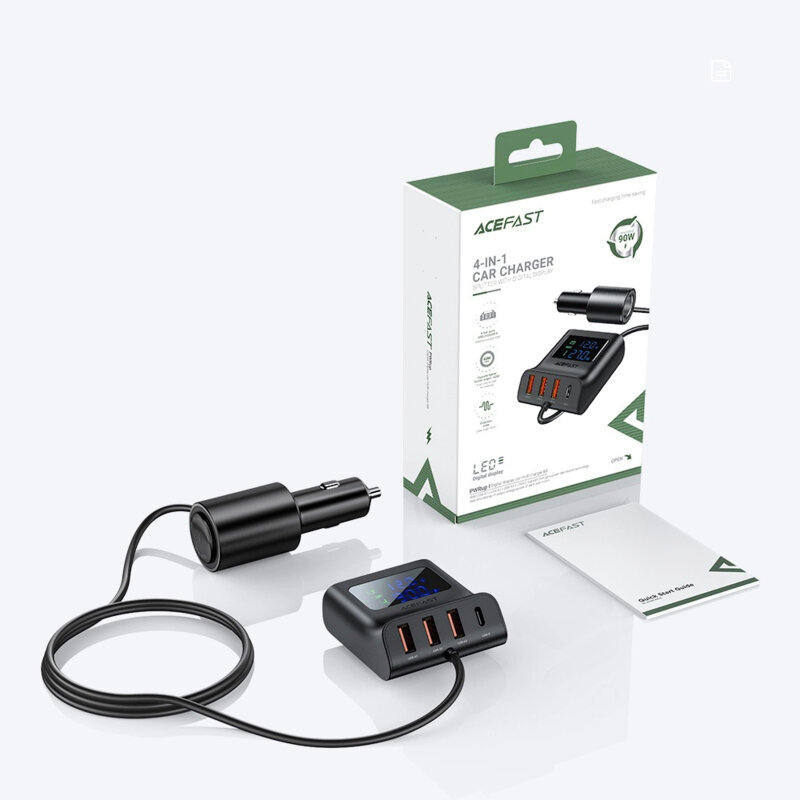 Incarcator auto + splitter USB, Type-C, 90W, 90cm Acefast B8