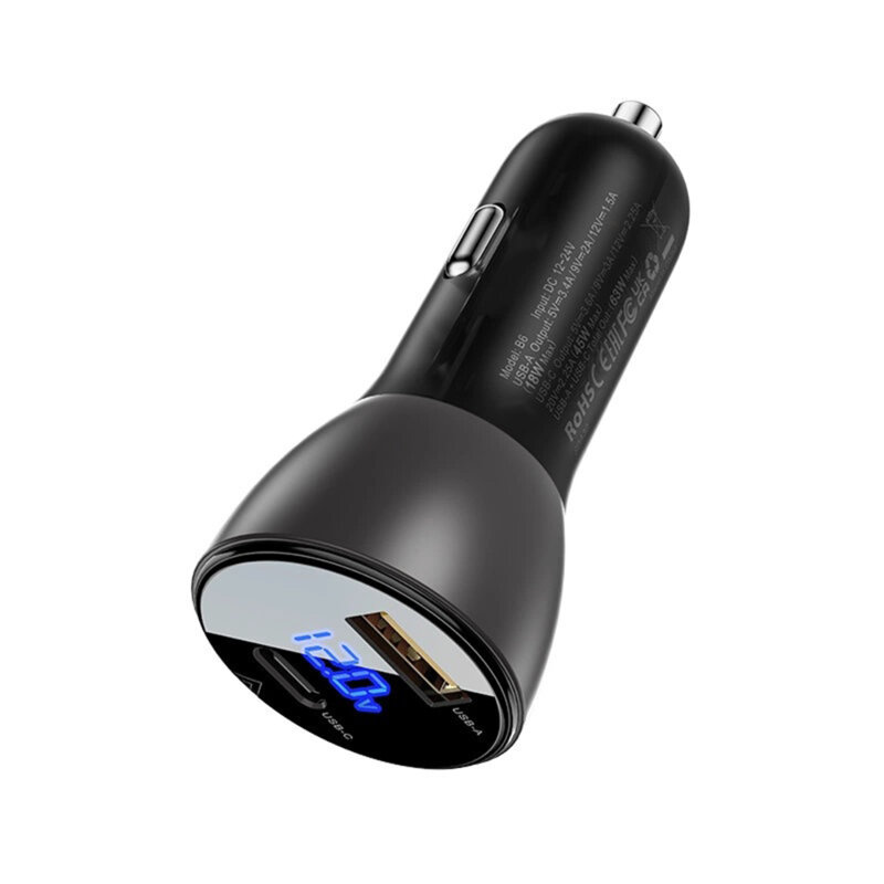 Incarcator auto USB, Type-C, display digital, 63W, Acefast B6