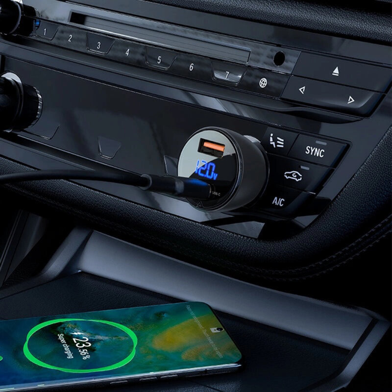 Incarcator auto USB, Type-C, display digital, 63W, Acefast B6