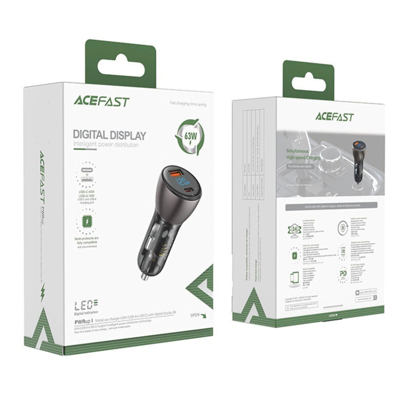 Incarcator auto USB, Type-C, display digital, 63W, Acefast B6
