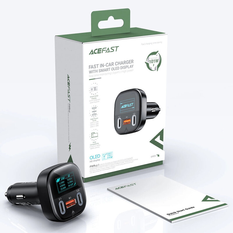 Incarcator auto Type-C, USB, display digital, 101W, Acefast B5