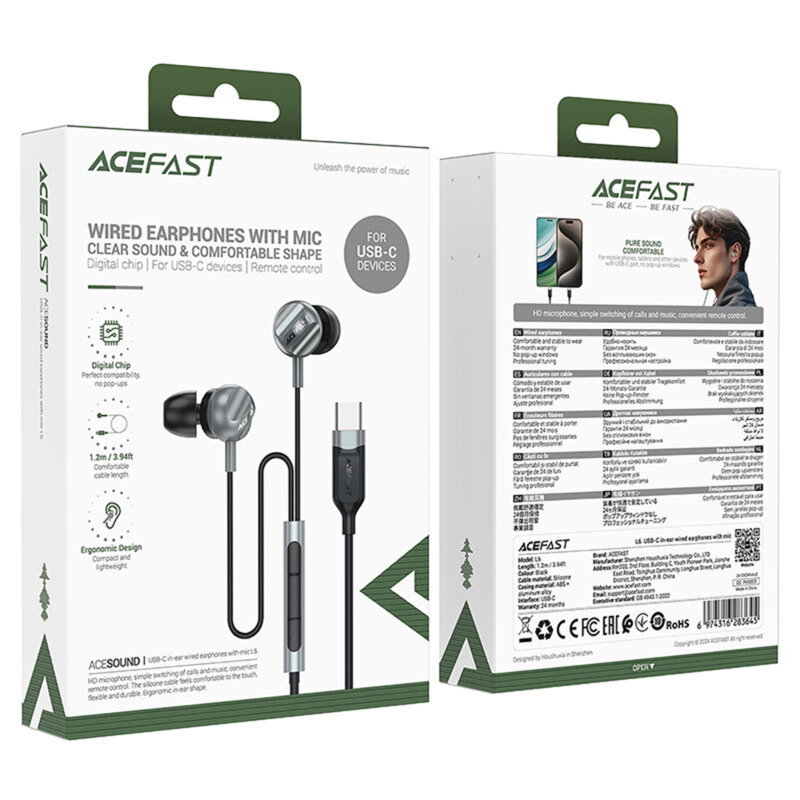 Casti in-ear Type-C cu microfon HD Acefast L6, 1.2m, negru